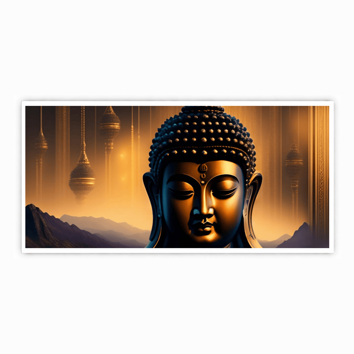 "Beautiful Buddha Statue with Mountain Scenery - Tranquil Decor for Home or Garden"