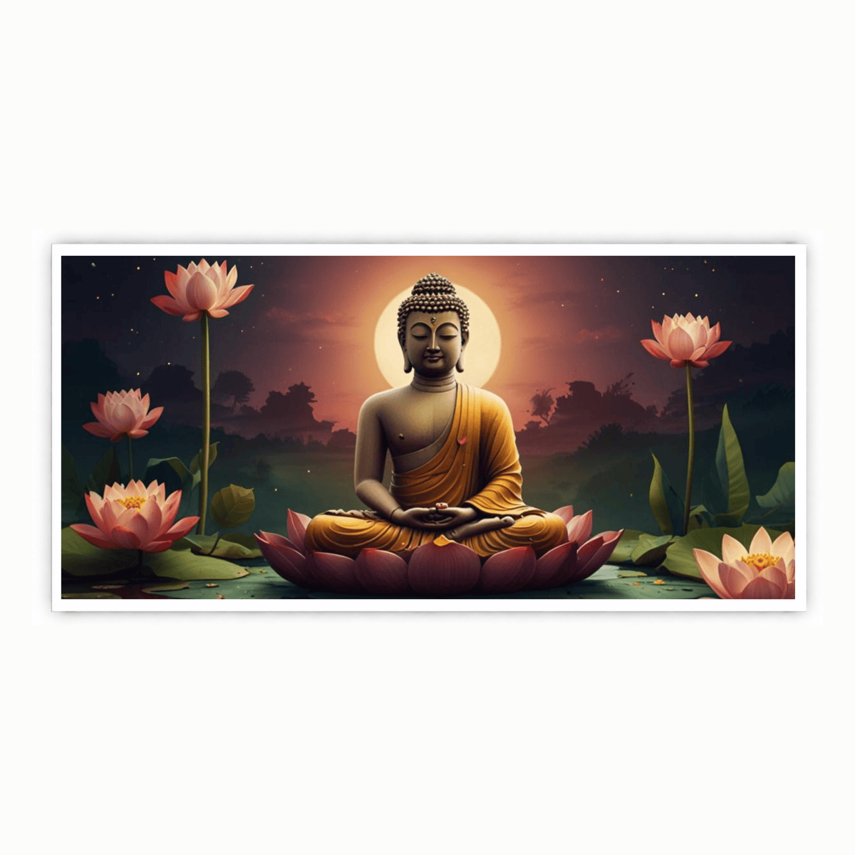 Buddha Ji Sitting on Flower with Chakra Behind Head