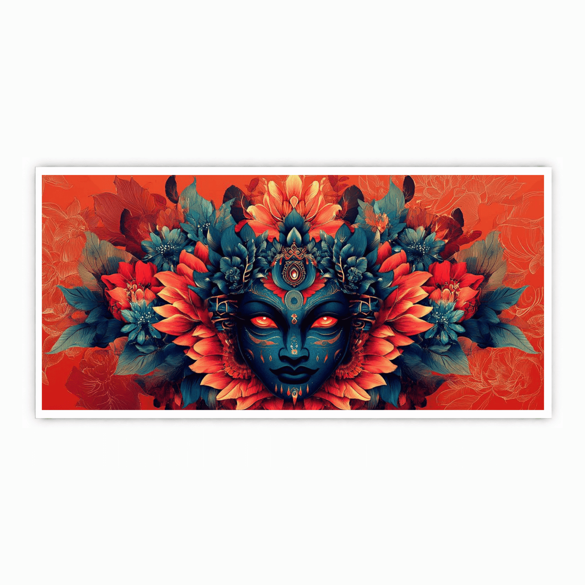 Mystical Goddess with Red Eyes and Flower-Shaped Head Sculpture