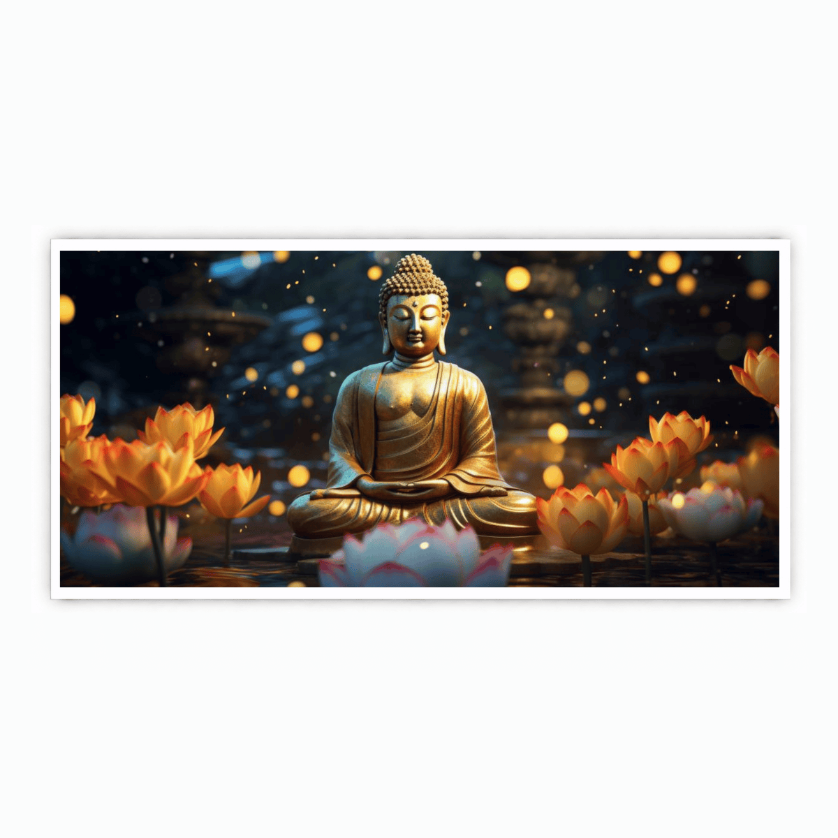 "Buddha Statue with Flowers - Decorative Spiritual Figurine"