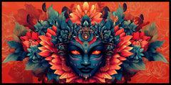 Mystical Goddess with Red Eyes and Flower-Shaped Head Sculpture