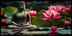 Buddha Ji Sitting in Water with Many Lotus Flowers