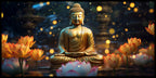 "Buddha Statue with Flowers - Decorative Spiritual Figurine"