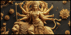 Divine Many-Hand Mata Rani Statue Sitting on Lion – Goddess Durga Idol for Worship.