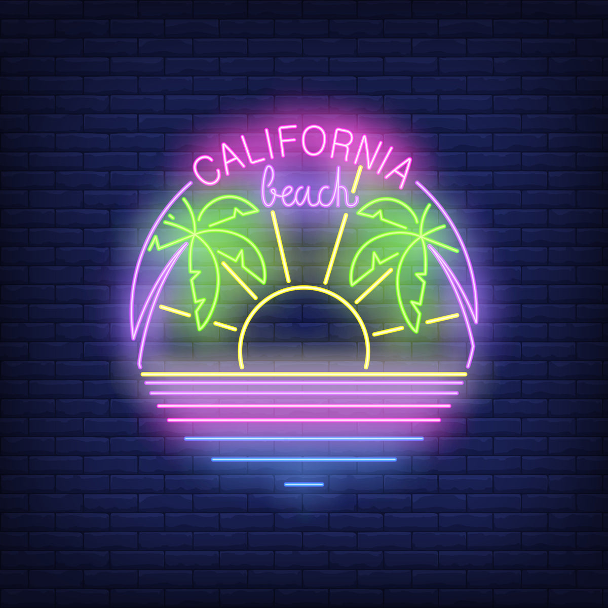 Neon Light California Beach Wall Art - Vibrant Coastal Decor