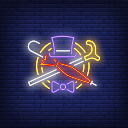 "Neon Light Magicians Elements Sign - LED Wall Decor for Magic Shows and Performances"