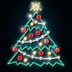 "Neon Light Decorated Christmas Tree - Festive LED Holiday Decoration"