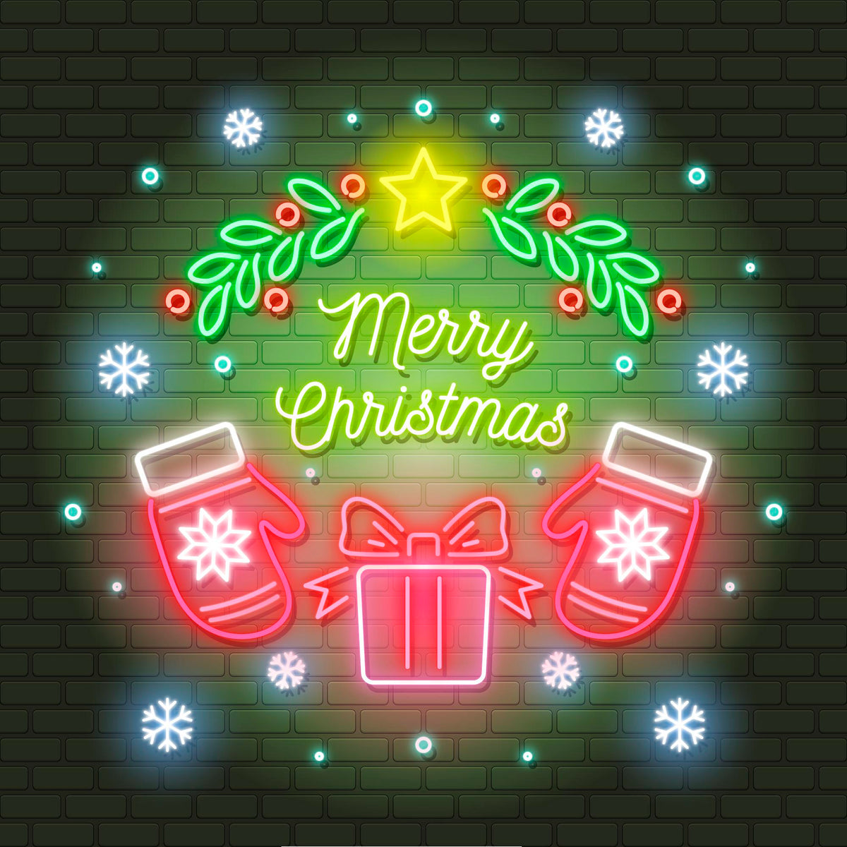 Neon Lights Merry Christmas with Santa Gloves