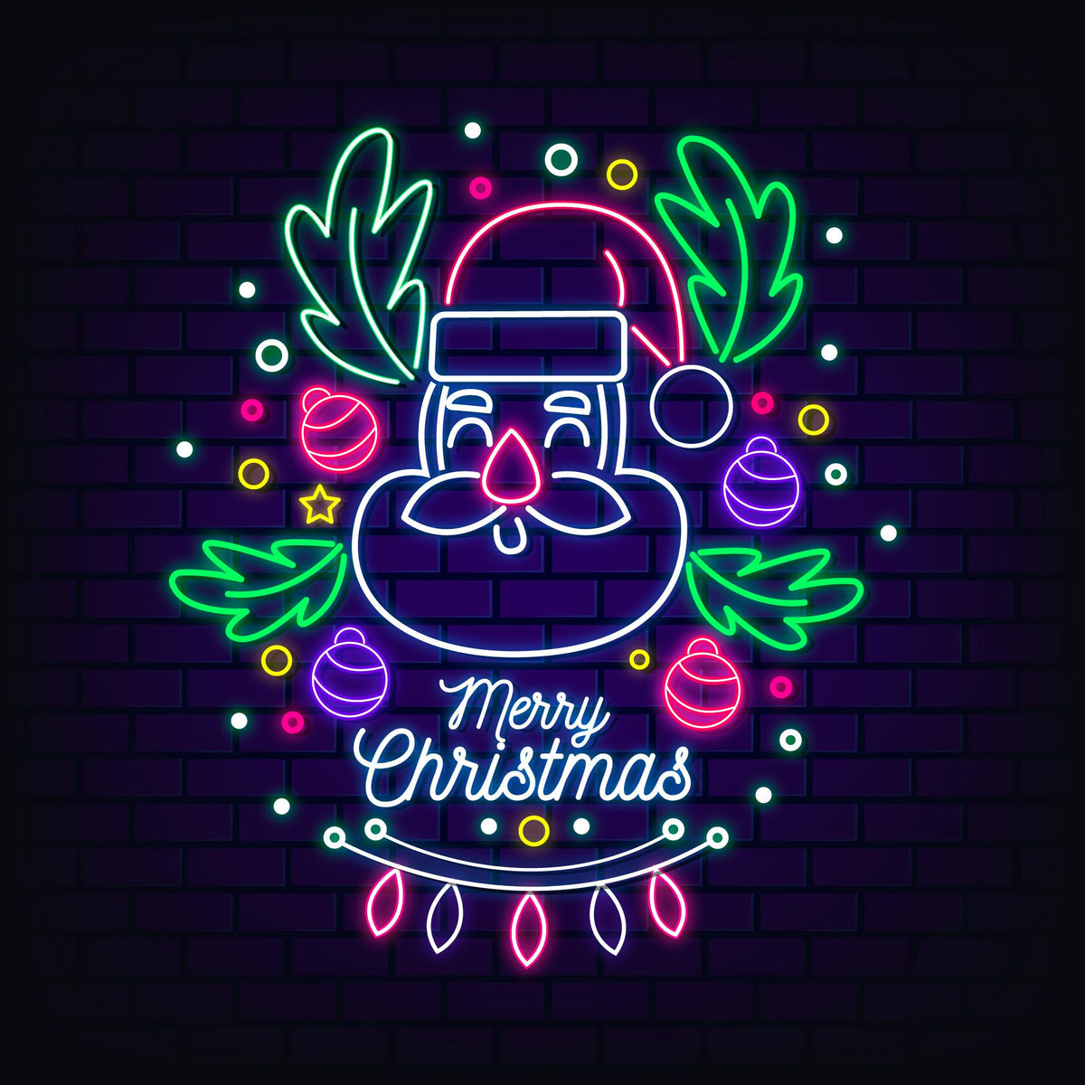 Neon Lights Merry Christmas with Colorful Decorative Santa