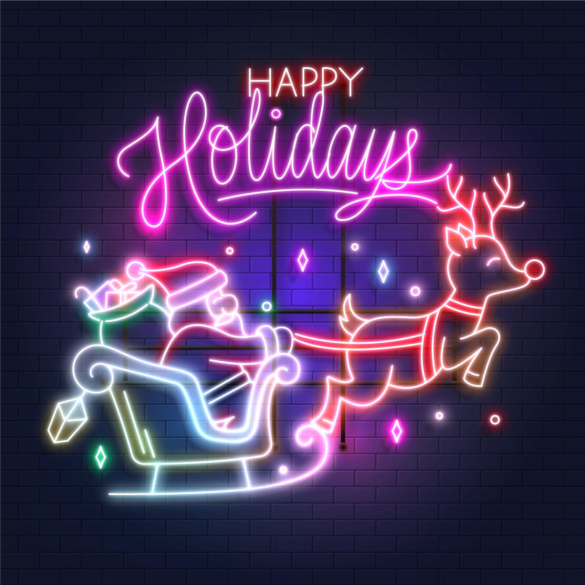 Multi-Color Neon Light Santa with Sledge