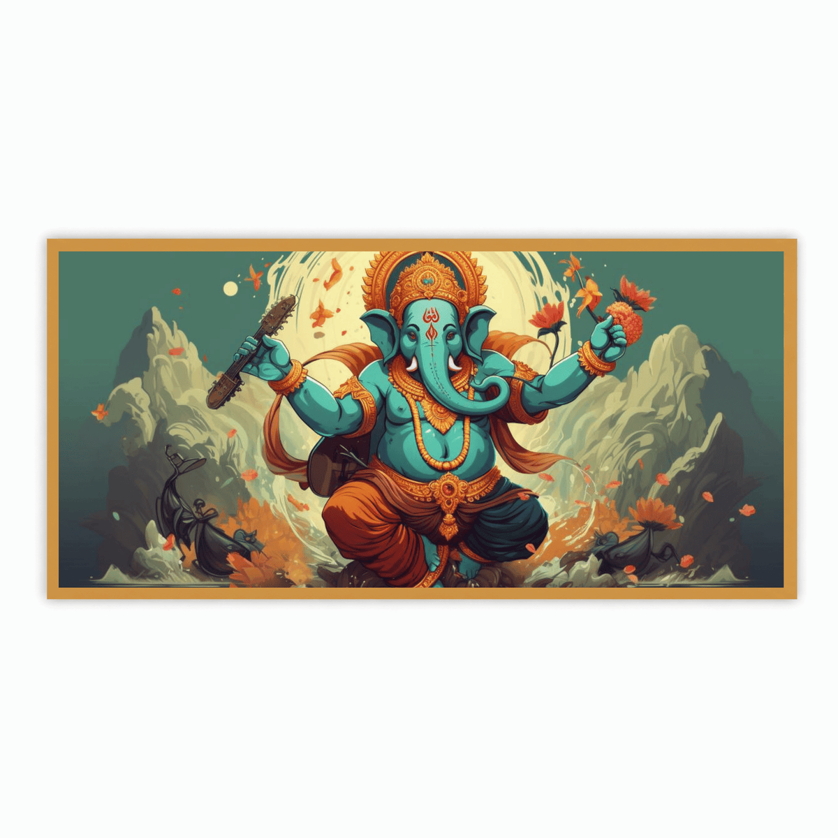 "Ganesh Ji Sitting in a Dancing Pose on the Himalayas - Traditional Indian Idol"