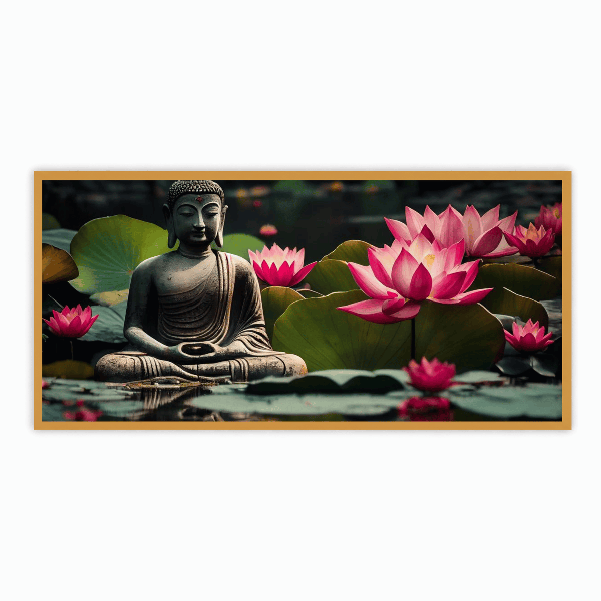 Buddha Ji Sitting in Water with Many Lotus Flowers