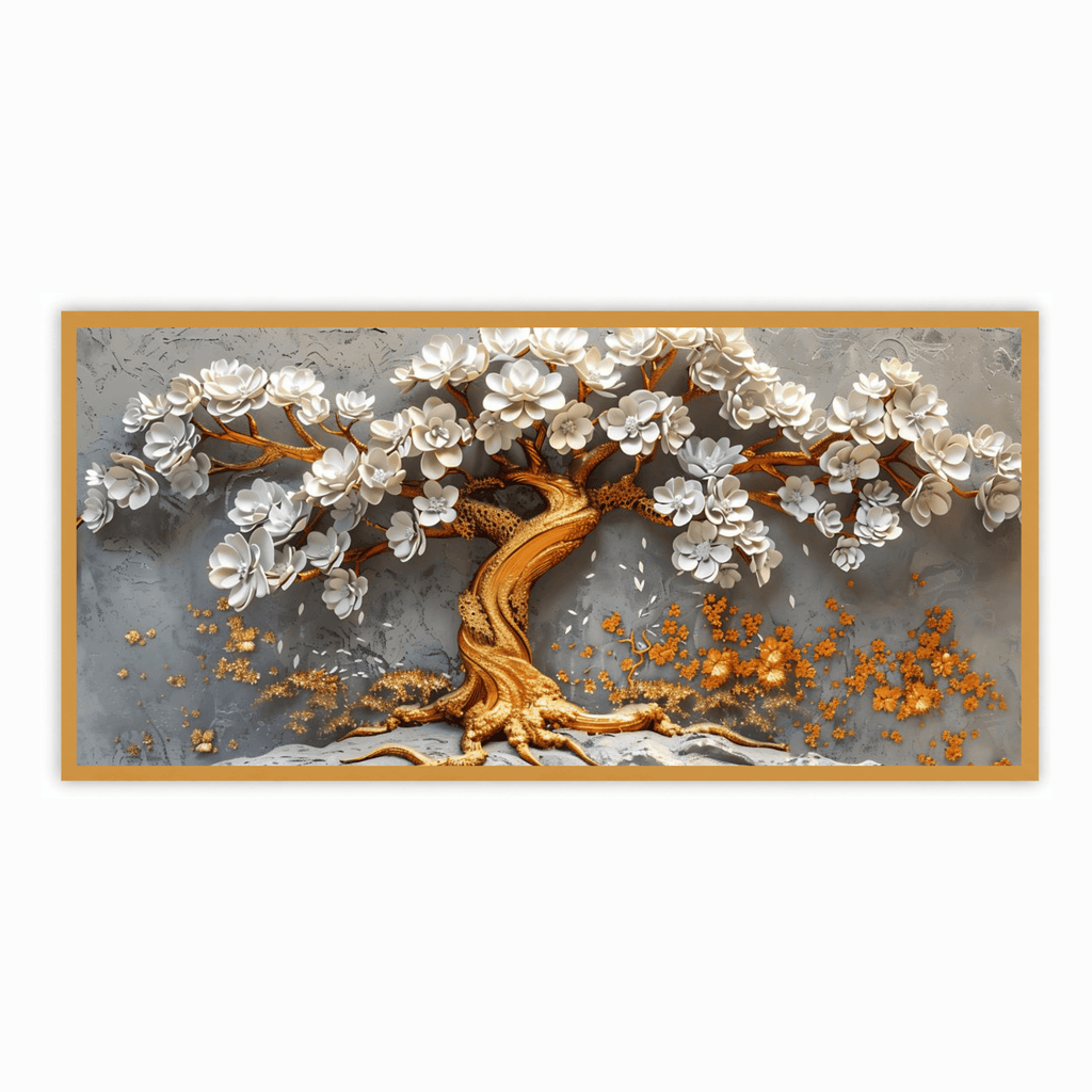 Golden Tree With White Flower: Wall Paintings by Creative Decor