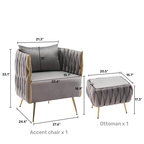 CreativeDecore Velvet vegan  Accent Chair with ottoman /Lounge Chair for  Living Room, Bedroom, Armchair Sofa Chair with Gold Legs.