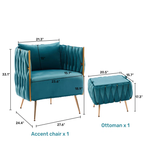 CreativeDecore Velvet vegan  Accent Chair with ottoman /Lounge Chair for  Living Room, Bedroom, Armchair Sofa Chair with Gold Legs.
