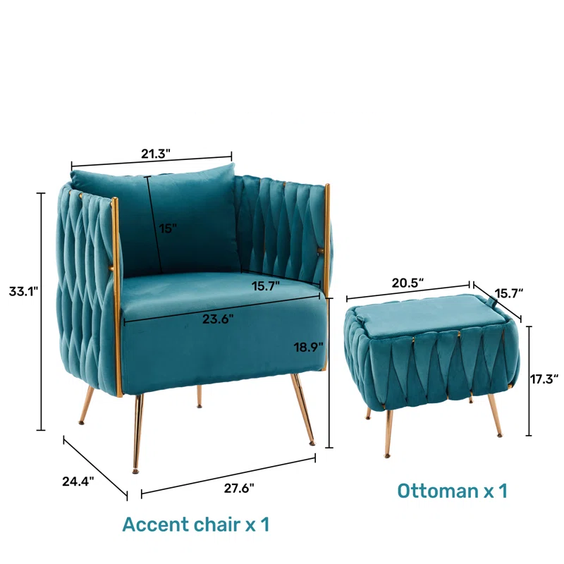 CreativeDecore Velvet vegan  Accent Chair with ottoman /Lounge Chair for  Living Room, Bedroom, Armchair Sofa Chair with Gold Legs.