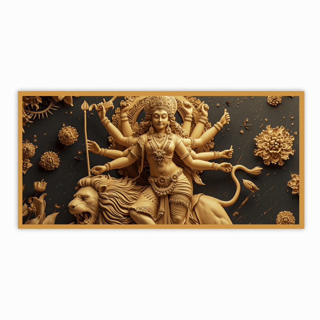 Divine Many-Hand Mata Rani Statue Sitting on Lion – Goddess Durga Idol for Worship.