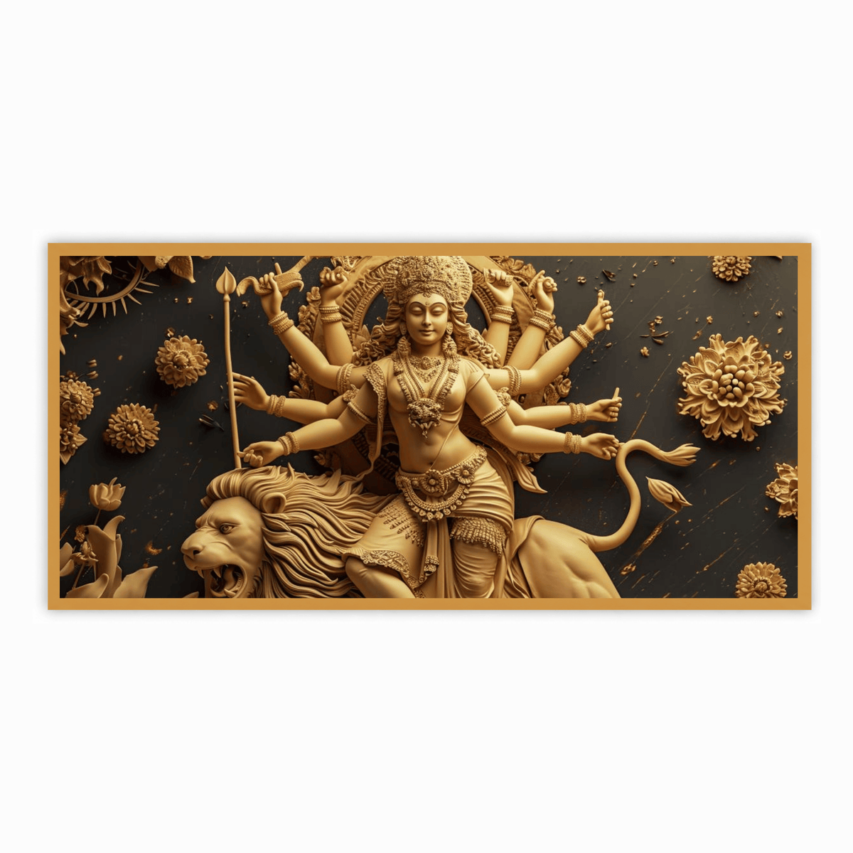 Divine Many-Hand Mata Rani Statue Sitting on Lion – Goddess Durga Idol for Worship.