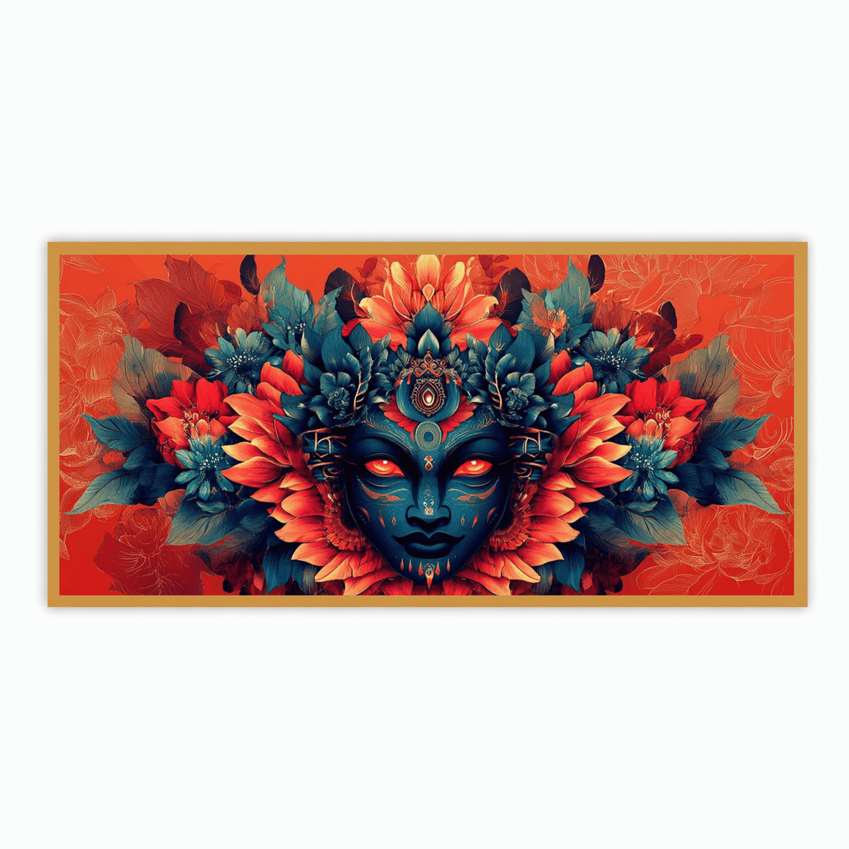Mystical Goddess with Red Eyes and Flower-Shaped Head Sculpture