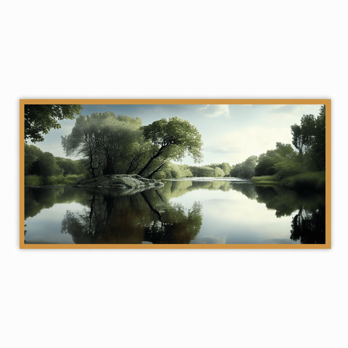 "Lake and Trees Nature Scene - Tranquil Landscape Artwork"