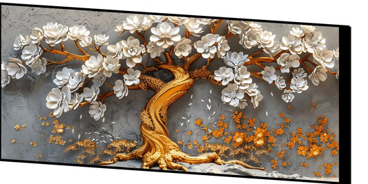 Golden Tree With White Flower: Wall Paintings by Creative Decor