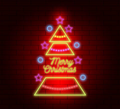 Neon Light Merry Christmas in Decorative Christmas Tree - Multi-Color"