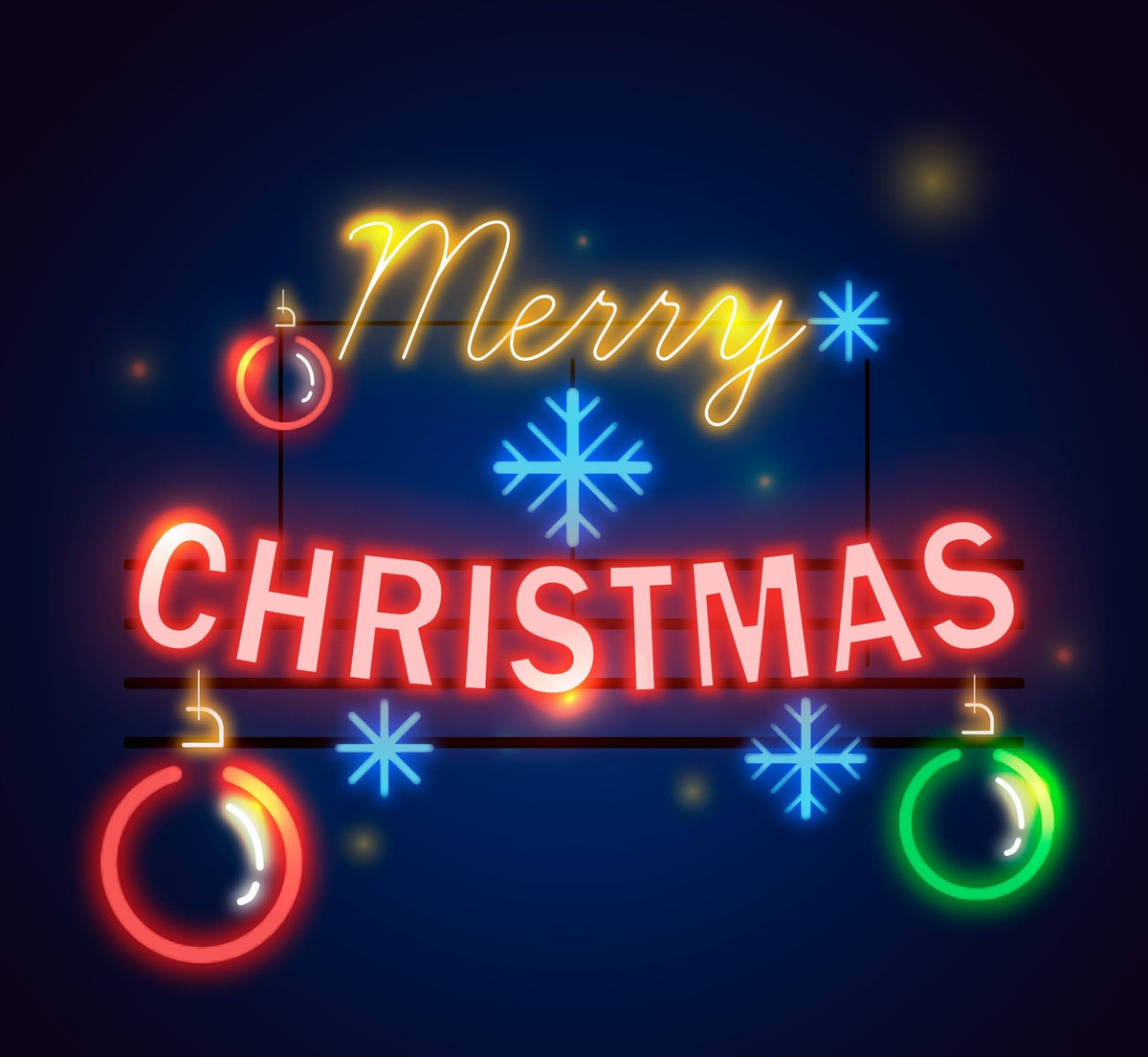 "Neon Light Merry Christmas with Colorful Balls - Multicolor Festive Décor"