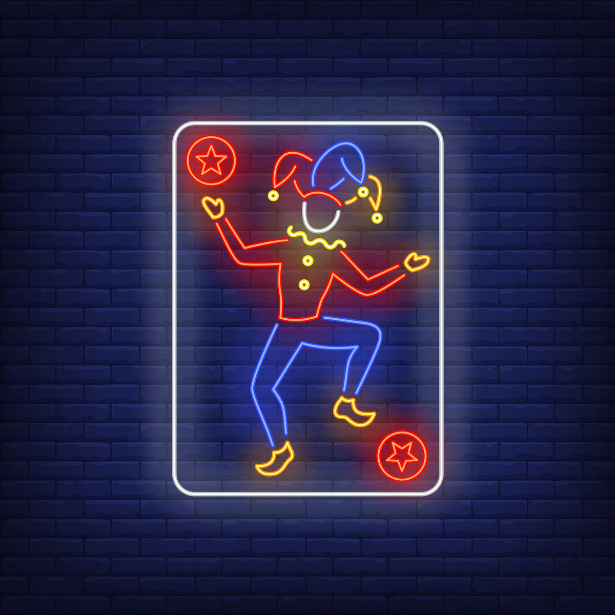 Neon Lights Dancing Joker Playing Card - Vibrant Wall Decor