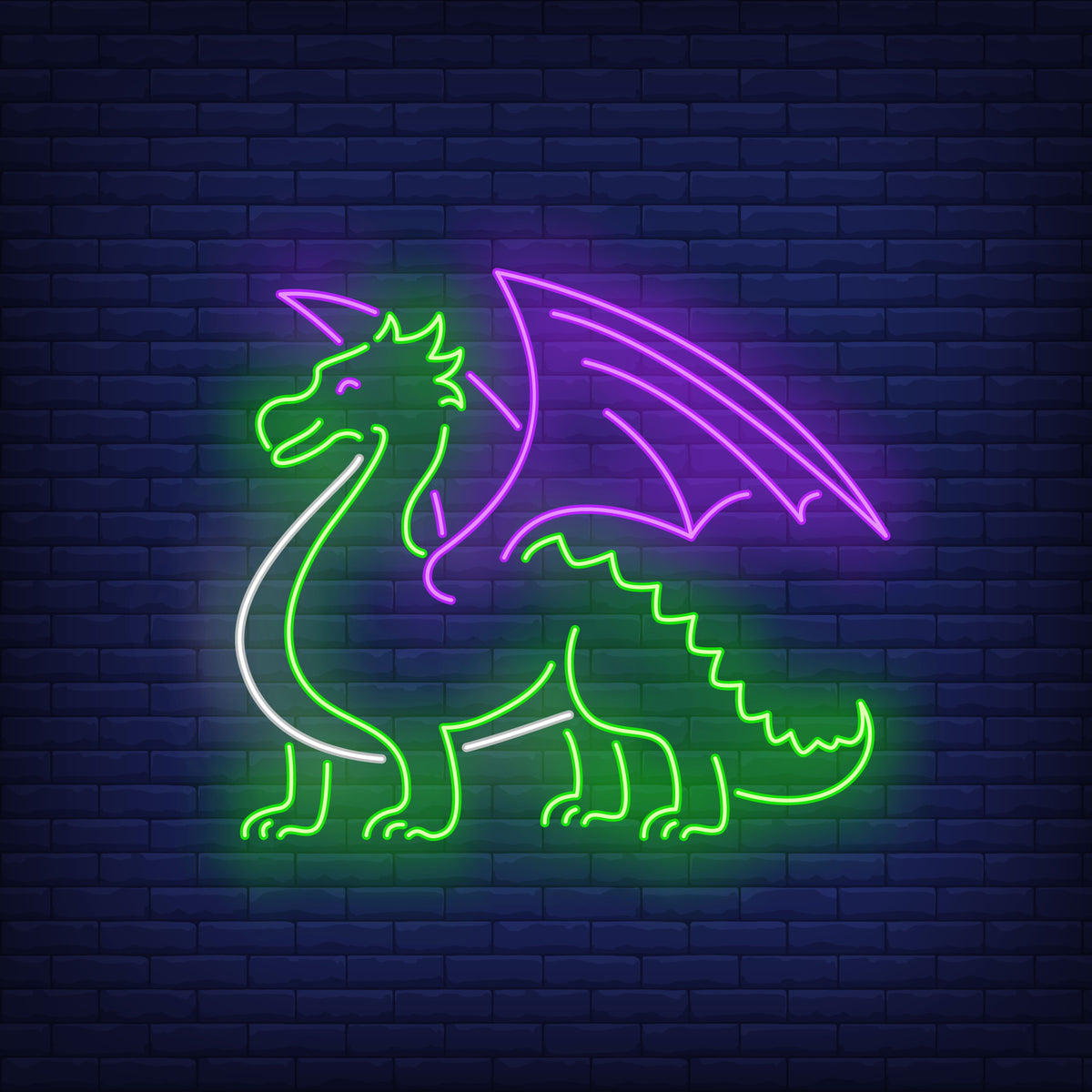 Neon Lights Green Dragon with Purple Wings