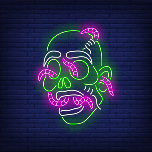 : Warm Neon Skeleton Head Light - Vibrant LED Wall Art Decor