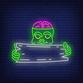 : Neon Light Alien with Open Brain - Futuristic LED Wall Decor