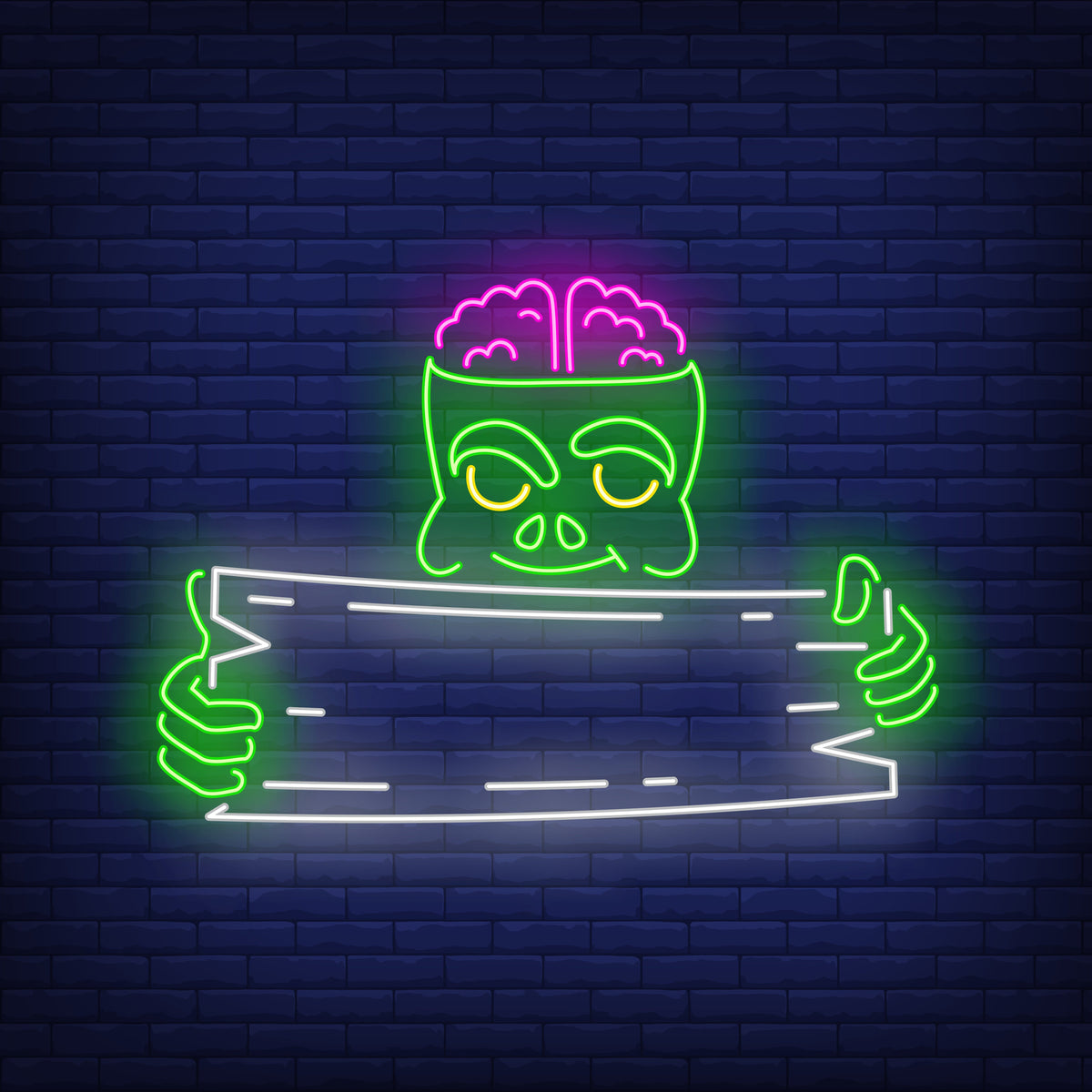 : Neon Light Alien with Open Brain - Futuristic LED Wall Decor