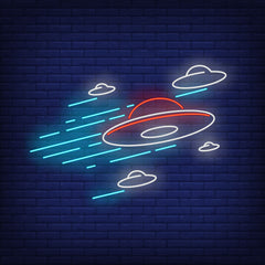 Neon Lights Fly Spaceship with Blue Line - Futuristic Spacecraft Decor