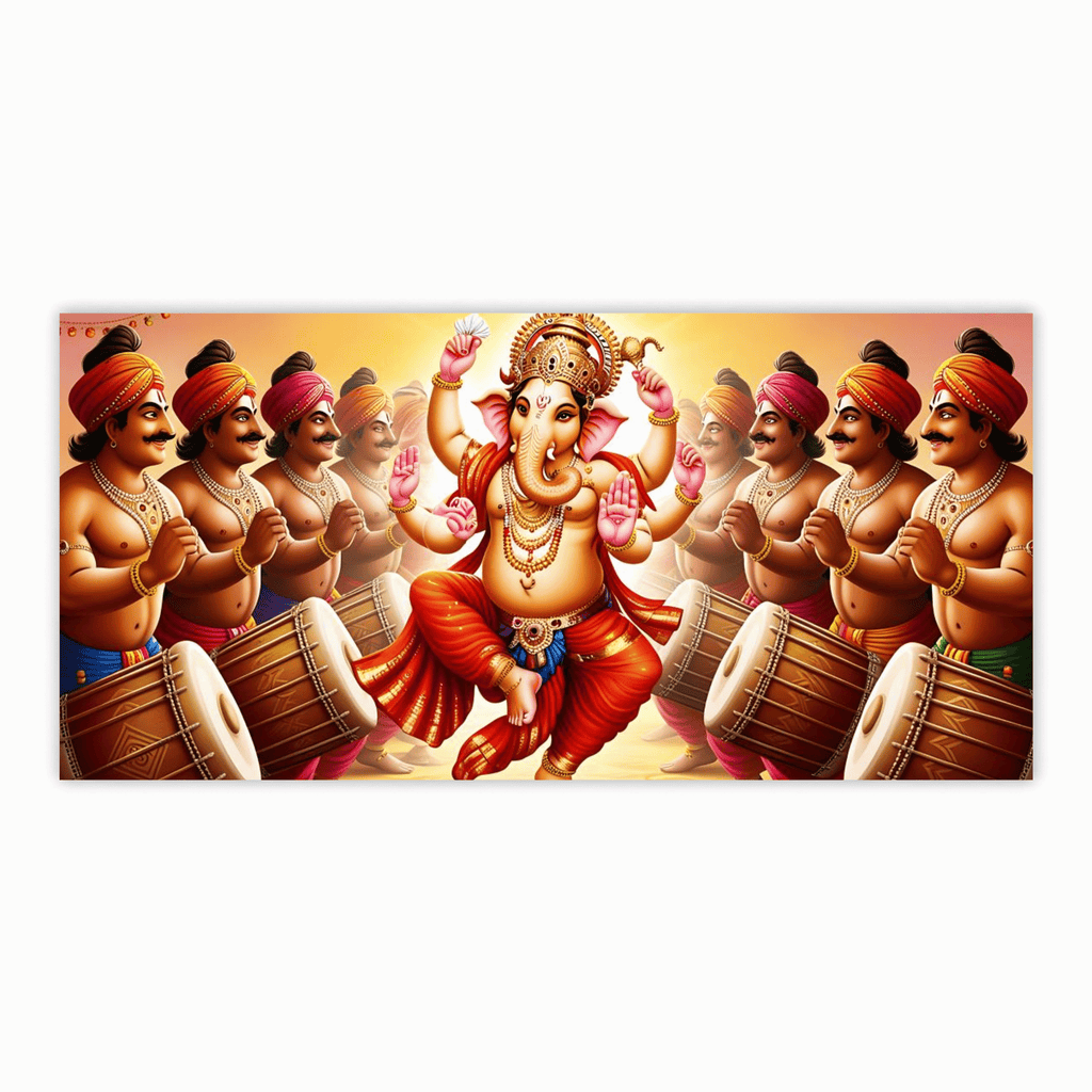 "People Beating Dhol and Dancing for Ganesh Ji - Festive Celebration"