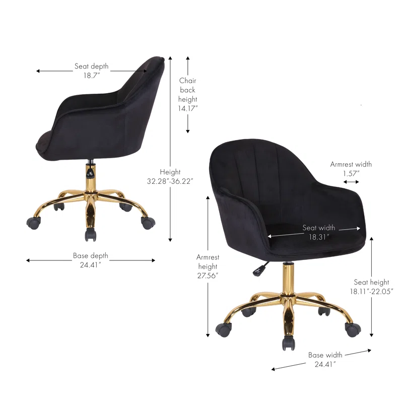 CreativeDecore Black Auroratask Swivel Office Chair with Gold Base | Study & Work Armchair for Home and Office