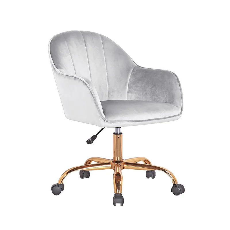 Comfy CreativeDecore Silver Auroratask Chair | Study, Office Swivel Chair with Gold Base & Armrests