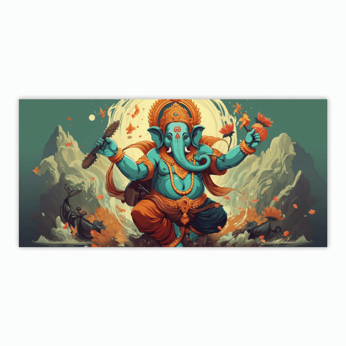 "Ganesh Ji Sitting in a Dancing Pose on the Himalayas - Traditional Indian Idol"