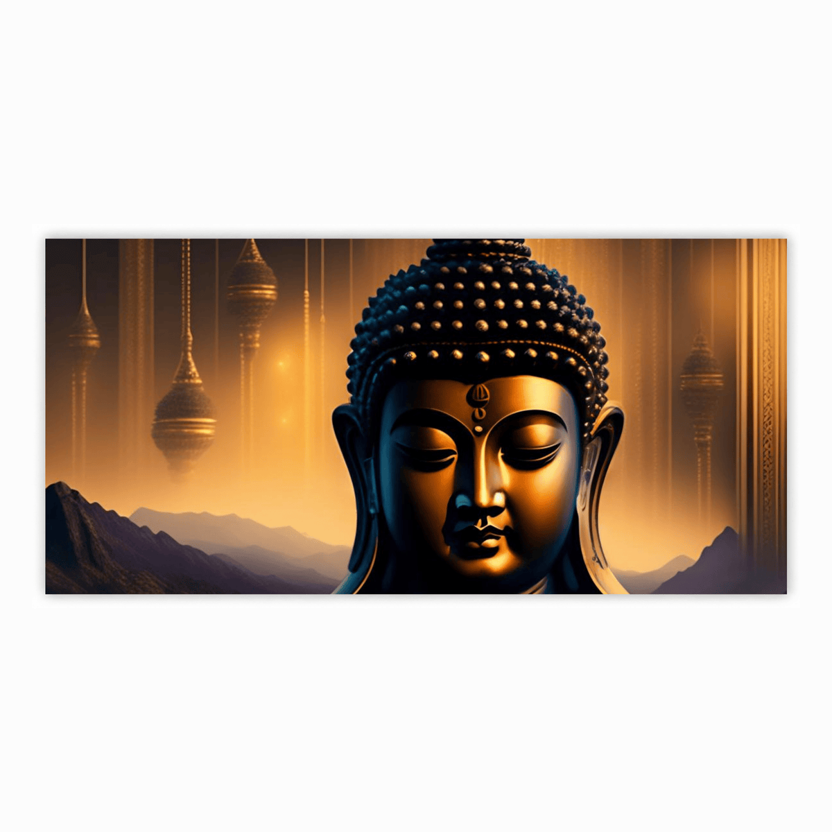 "Beautiful Buddha Statue with Mountain Scenery - Tranquil Decor for Home or Garden"