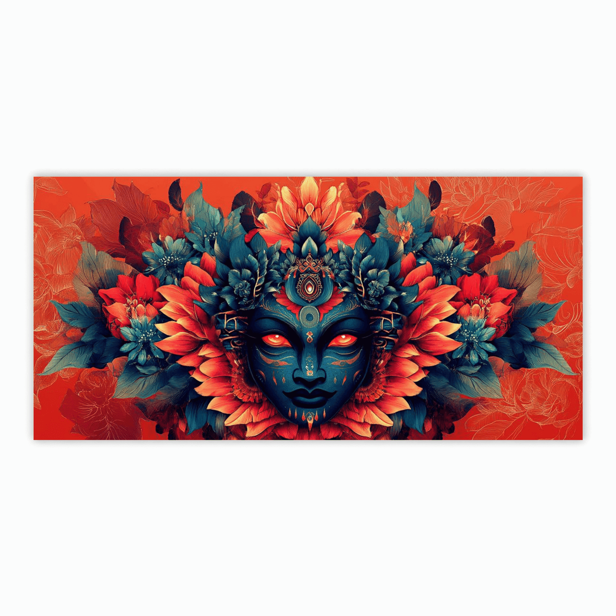 Mystical Goddess with Red Eyes and Flower-Shaped Head Sculpture