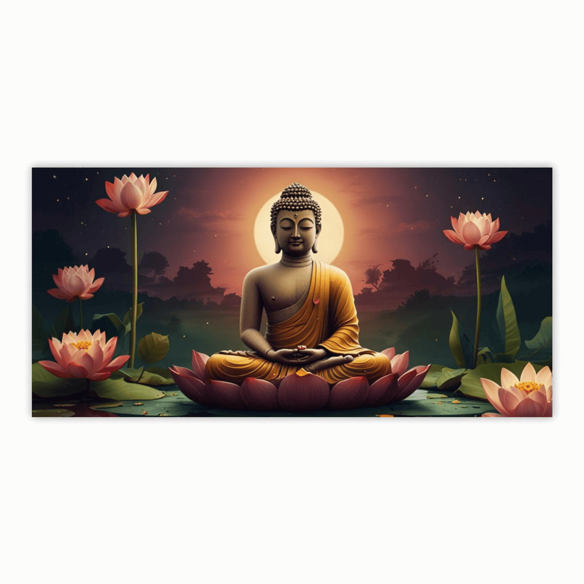 Buddha Ji Sitting on Flower with Chakra Behind Head