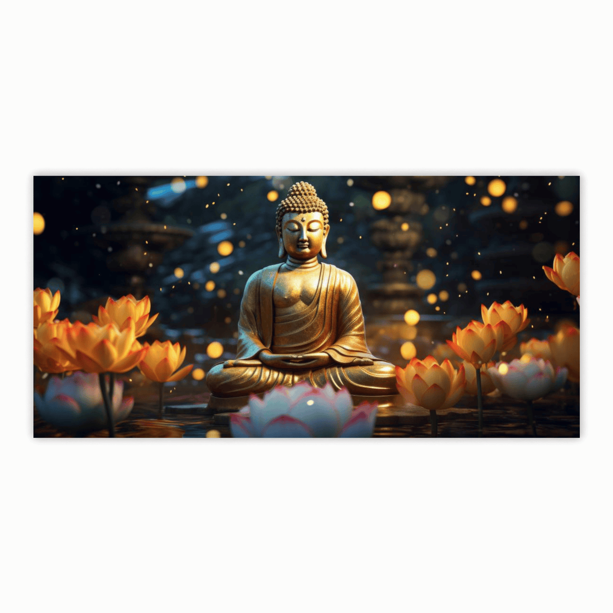 "Buddha Statue with Flowers - Decorative Spiritual Figurine"