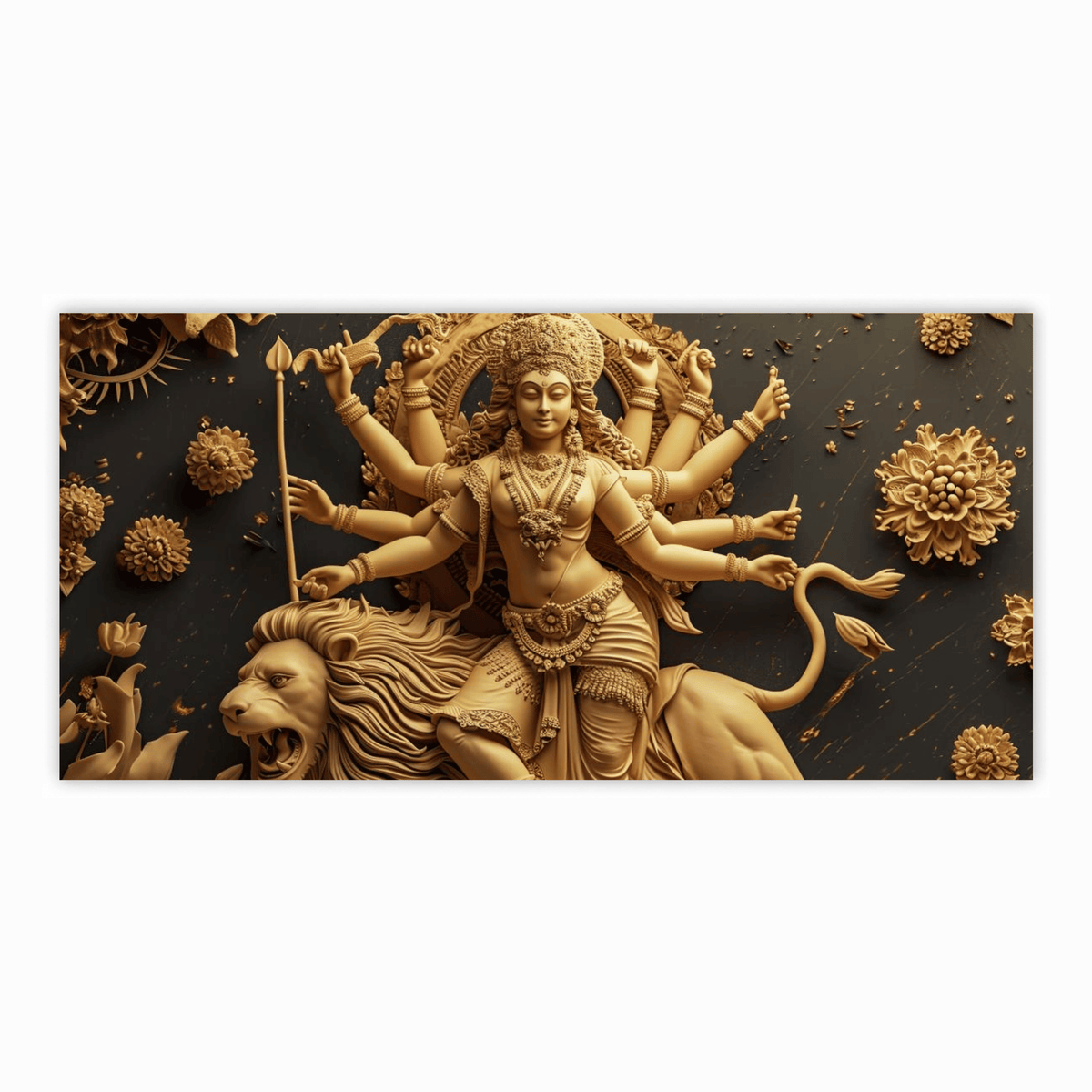 Divine Many-Hand Mata Rani Statue Sitting on Lion – Goddess Durga Idol for Worship.