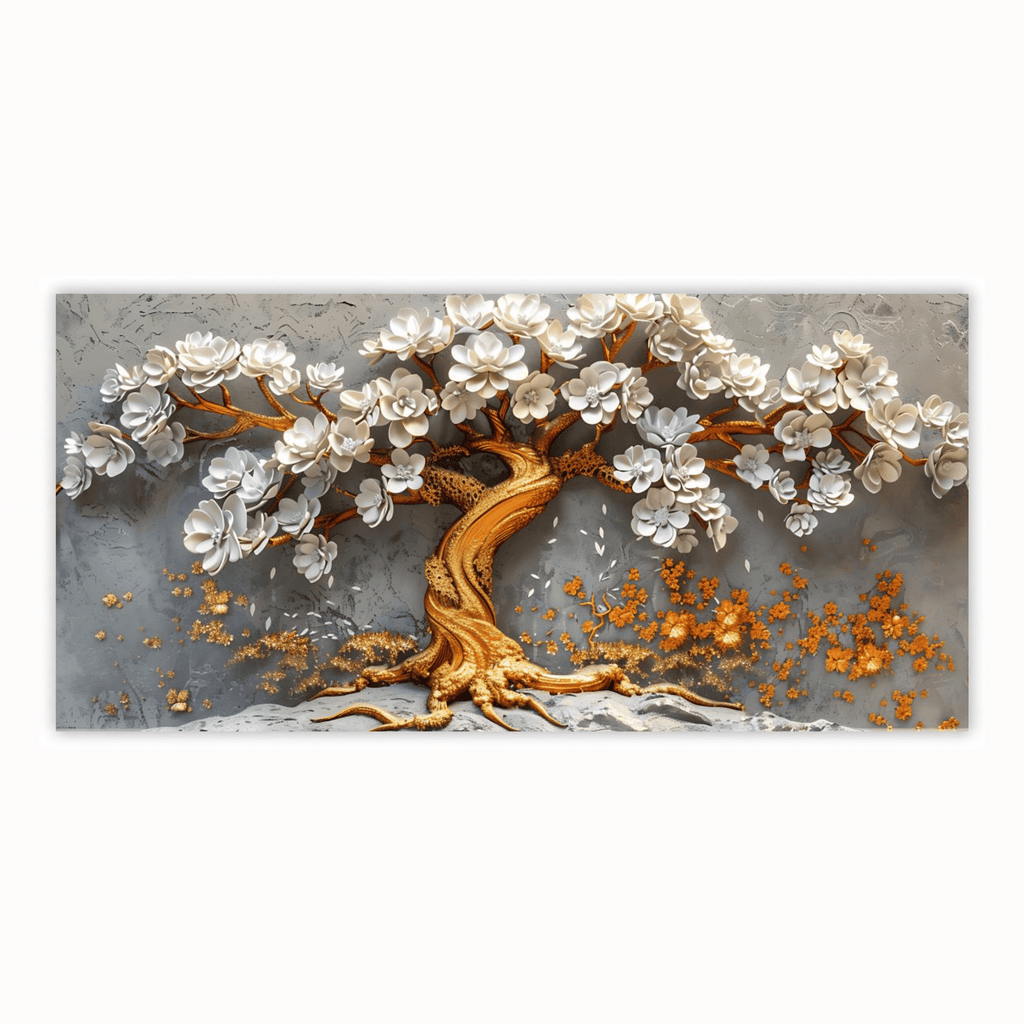 Golden Tree With White Flower: Wall Paintings by Creative Decor