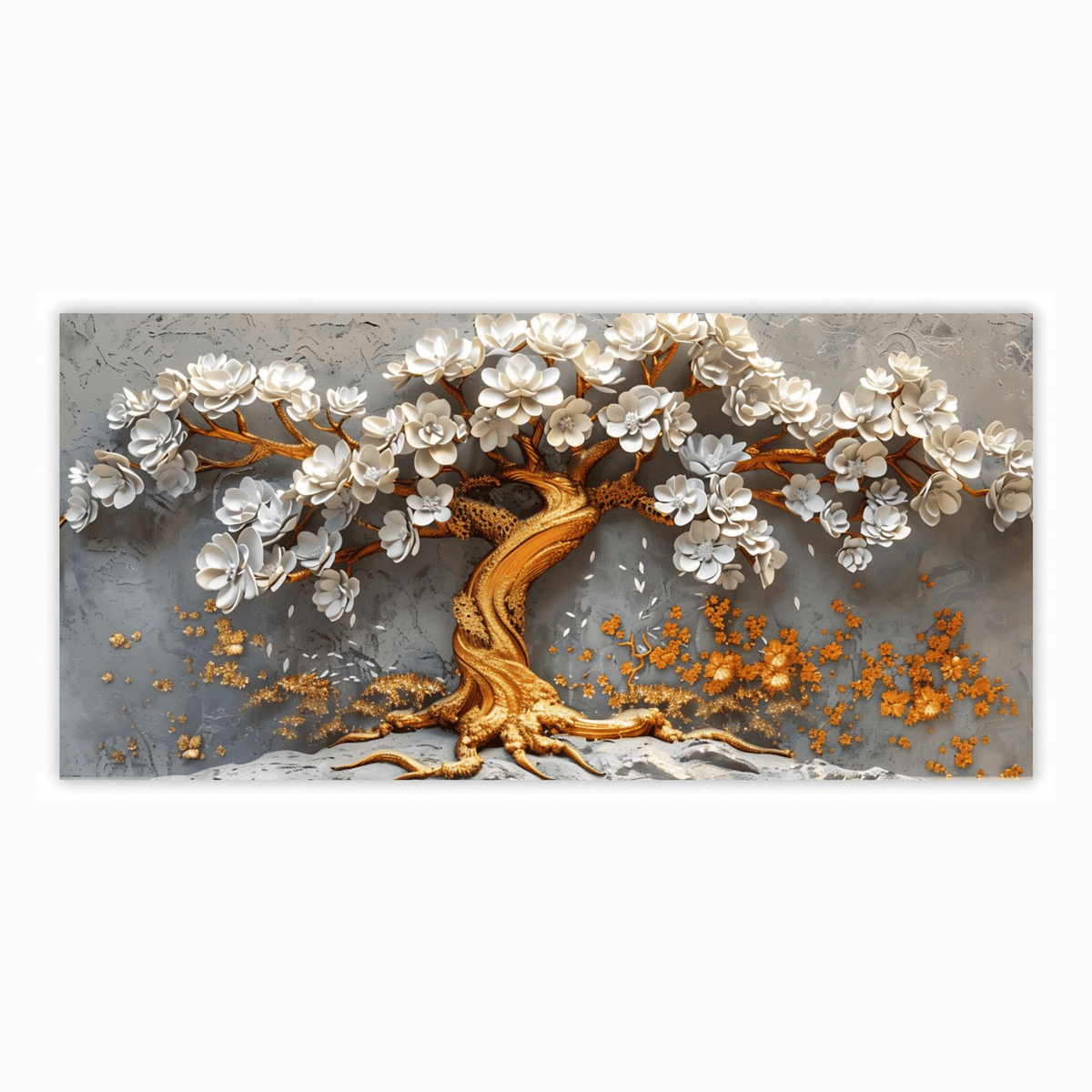Golden Tree With White Flower: Wall Paintings by Creative Decor