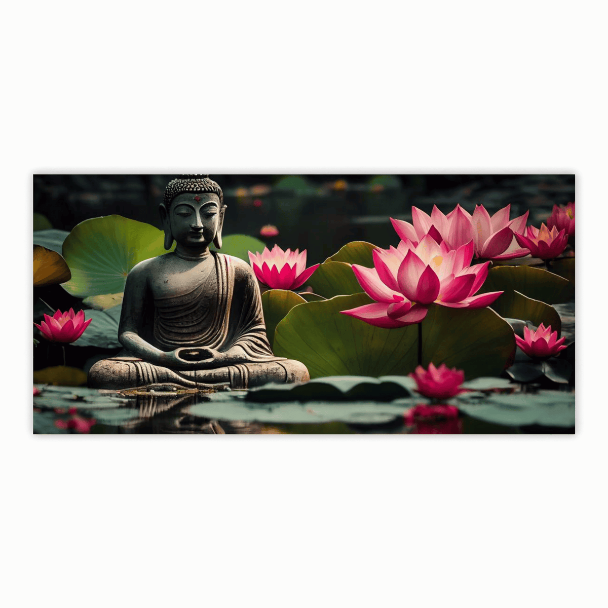 Buddha Ji Sitting in Water with Many Lotus Flowers