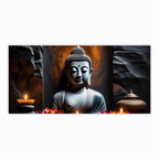 "Buddha Statue with Rock Wall Background - Serene Home Decor"