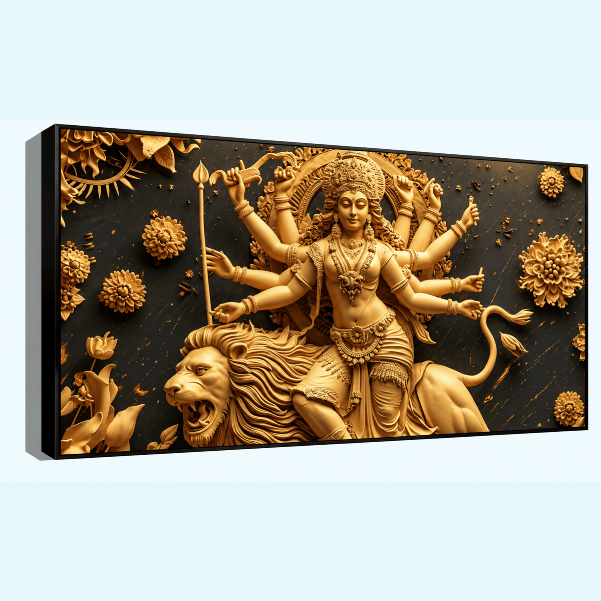 Divine Many-Hand Mata Rani Statue Sitting on Lion – Goddess Durga Idol for Worship.