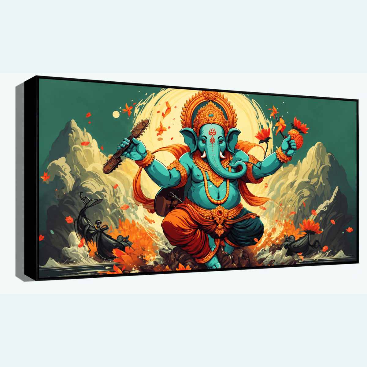 "Ganesh Ji Sitting in a Dancing Pose on the Himalayas - Traditional Indian Idol"
