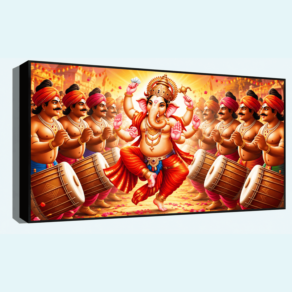"People Beating Dhol and Dancing for Ganesh Ji - Festive Celebration"