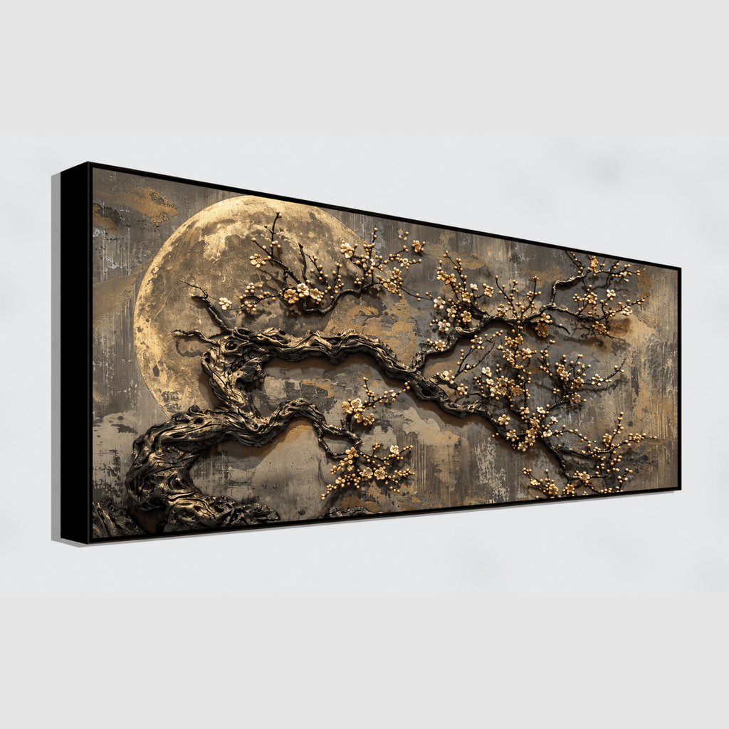 Abstract artistic background flowers branches gold canvas painting, brush oil painting, modern art ink alcohol can be used, wall decoration, wallpaper murals, ai generated illustration: Wall Paintings by Creative Decor